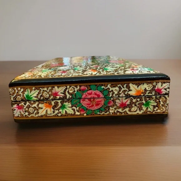 Elegant & Smooth Hand Painted Large Floral Art Kashmiri Paper Mache Jewelry Box